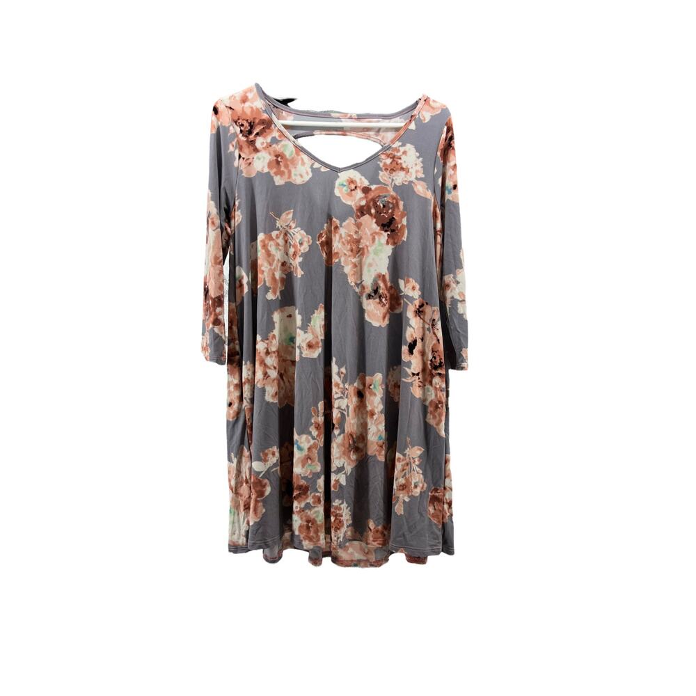 MTS Blue Floral Long Sleeve Open Back Keyhole Blouse Women's Size Large